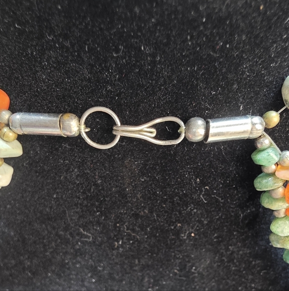 STONE Chunky Statement Necklace. Ocean Jasper, Carnelian Green Adventurine VTG - Picture 11 of 12